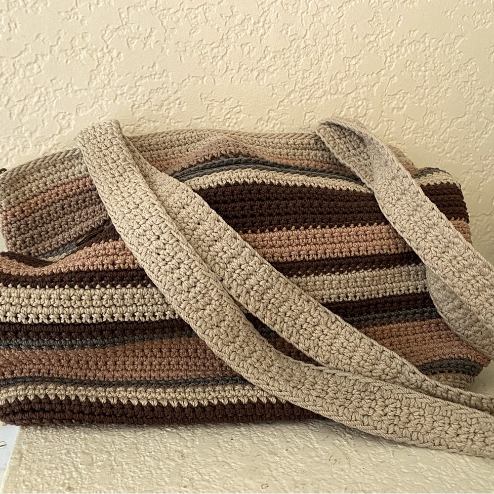 the sak Brown tone striped Crochet Shoulder Bag